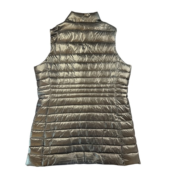 Lands End Black Puffer Vest Women's L Lightweight Full Zip Stand Collar Silver - Picture 2 of 7
